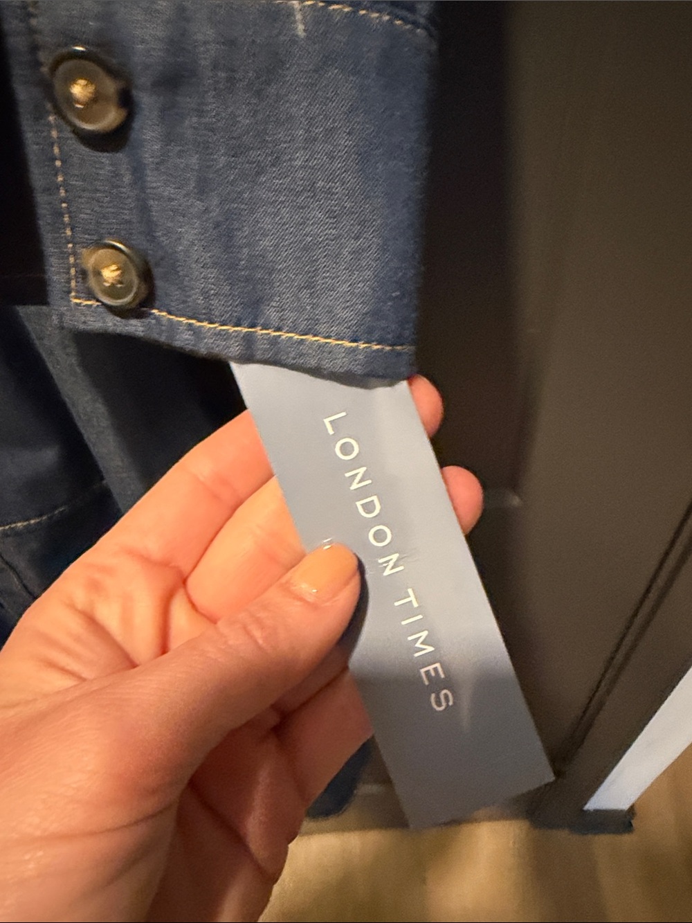 London Times Chambray Shirt Dress — Light Blue - Picture 5 of 9